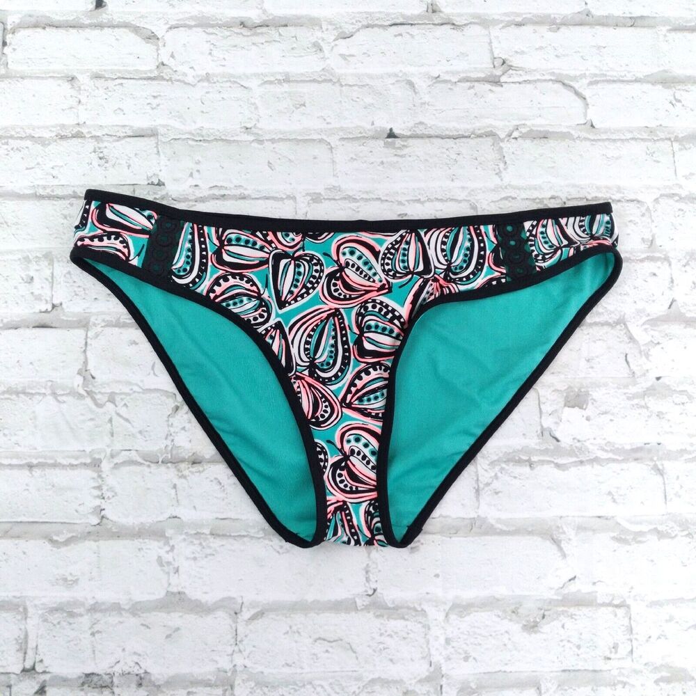 Aerie Swim Bikini Bottom Womens XL Blue Floral Crochet Accent Contrast Trim